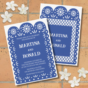 Blue Mexican Papel Picado Hochzeitseinladung Ankündigung