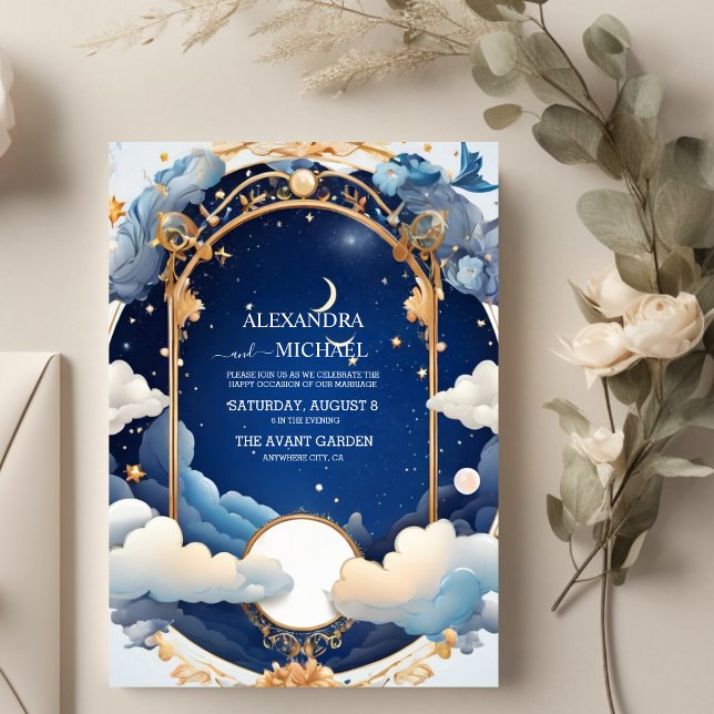 Blue Mid Summer Night Dream Celestie Wedding Einladung (Von Creator hochgeladen)
