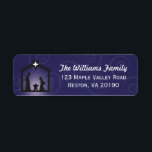 Blue Midnight Christmas Nativity Address Labels<br><div class="desc">Dieses Design zeigt eine Silhouette der heiligen Familie im Stall, Mary und Joseph und Blick über den Säugling Jesus in der Leitung. Der Hintergrund ist ein dunkles Mitternachtsblau mit Wasserzeichen-Wirbel, um Textur hinzuzufügen. Um den Stil, die Größe oder die Farbe des Schriftartes zu ändern, klicken Sie auf die Schaltfläche Anpassen....</div>