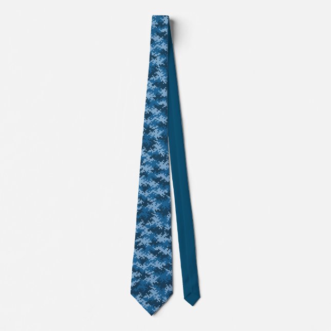 Blue Military Camouflage Pixelmuster nahtlos Krawatte (Vorderseite)