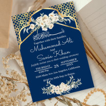 Blue Minimal Floral Gold Islamische Hochzeit