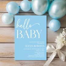 Blue Minimal Hello Baby Dusche