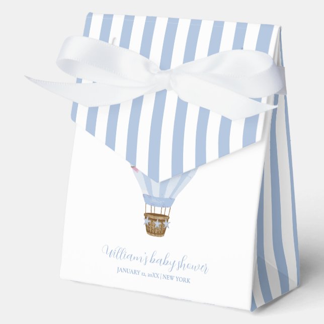 Blue Minimal Stripe Hot Air Ballon Babydusche Geschenkschachtel (Vorderseite)