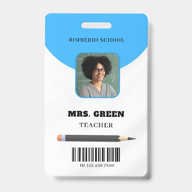 Blue Minimal Teacher ID Card Ausweis (Vorderseite)