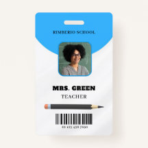 Blue Minimal Teacher ID Card