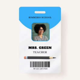Blue Minimal Teacher ID Card Ausweis