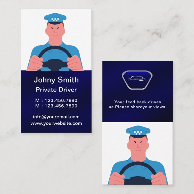 Blue Minimal Uber Driver Business Card Visitenkarte (Vorne/Hinten)