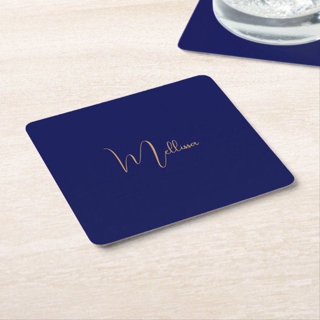 Blue minimalist custom name  rechteckiger pappuntersetzer (angewinkelt)