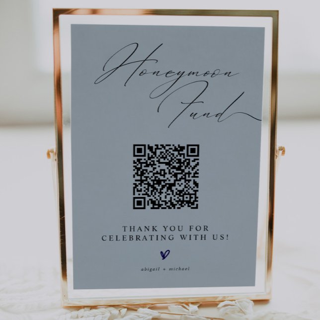 Blue Minimalist Honeymoon Fund Sign with QR Code Poster (Von Creator hochgeladen)