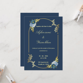 Blue minimalist Muslim wedding invitation Editable