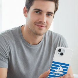 Blue Minimalist Sailboat Phone Case for iPhone 15 Hülle