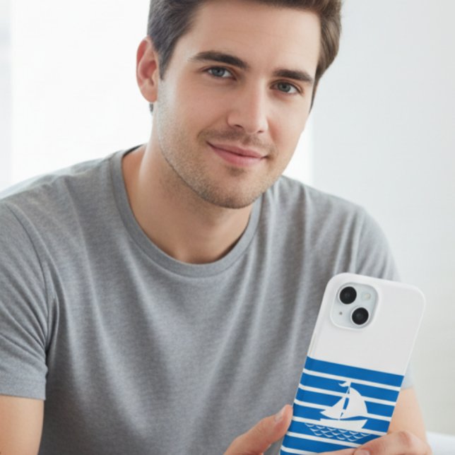 Blue Minimalist Sailboat Phone Case for iPhone 15 Hülle (Von Creator hochgeladen)