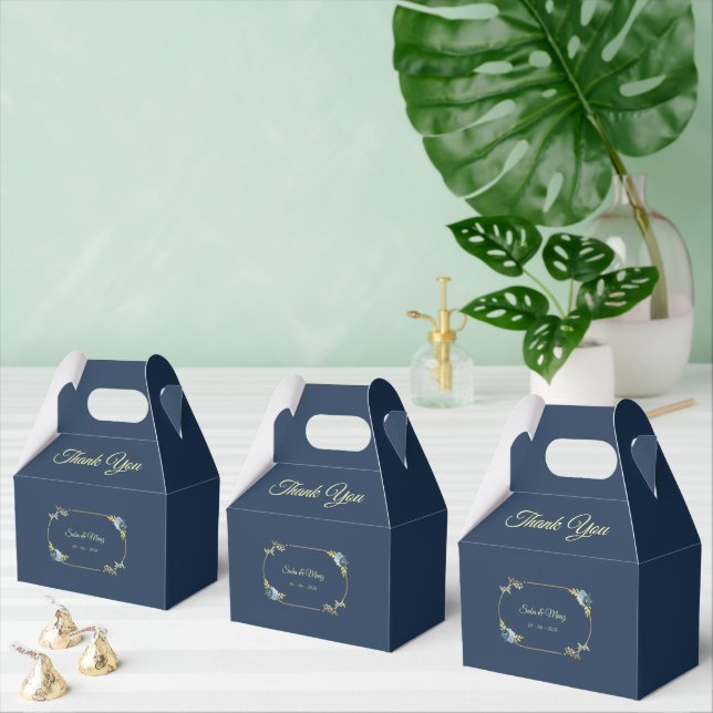 Blue Minimalist Wedding Favor Boxes Editable  Geschenkschachtel (Zahlreiche)