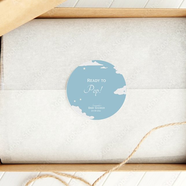 Blue Minimalistic Bereit zum Pop Babydusche Runder Aufkleber (Von Creator hochgeladen)