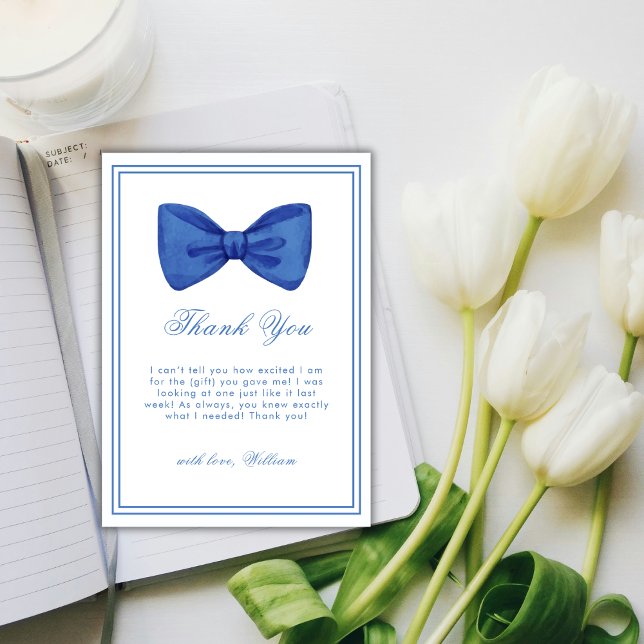 Blue Minimalistisch Bow Frame Baby Dusche Dankeskarte (Blue Minimalist Bow Frame Baby Shower Thank You Card)
