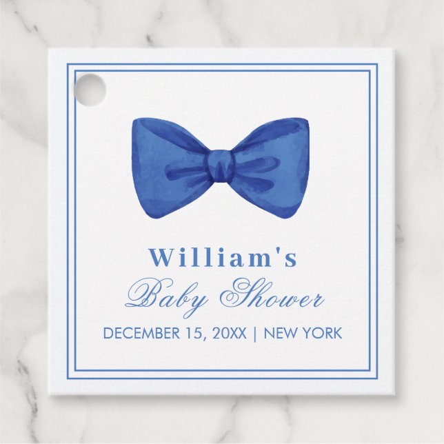 Blue Minimalistisch Bow Frame Baby Dusche Vielen D Geschenkanhänger (Vorderseite)