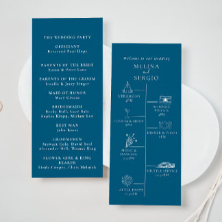 Blue Minimalistisch Calligraphy Timeline Wedding Programm