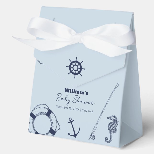Blue Minimalistisch Elegante Fishing Boy Baby Show Geschenkschachtel (Vorderseite)