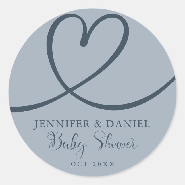 Blue Minimalistisch Elegante Heart Baby Shower Runder Aufkleber (Vorderseite)