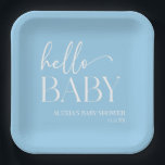 Blue Minimalistisch Hello Baby Dusche Pappteller<br><div class="desc">Dies sind Blue Minimal Minimalistisch Hello Baby Shower Paper Teller!</div>