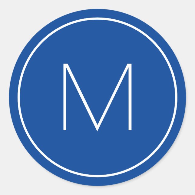 Blue Minimalistisch Modern Schriftart Single Lette Runder Aufkleber (Vorderseite)