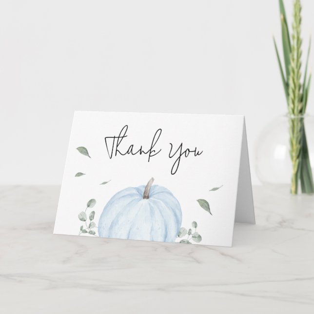 Blue Minimalistisch Pumpkin Baby Dusche Dankeskarte (Vorderseite)