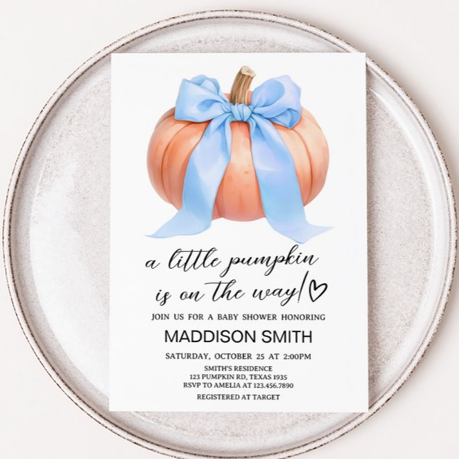 Blue Minimalistisch Pumpkin Baby Dusche Einladung (Minimalist Pumpkin Baby Shower Invitation)