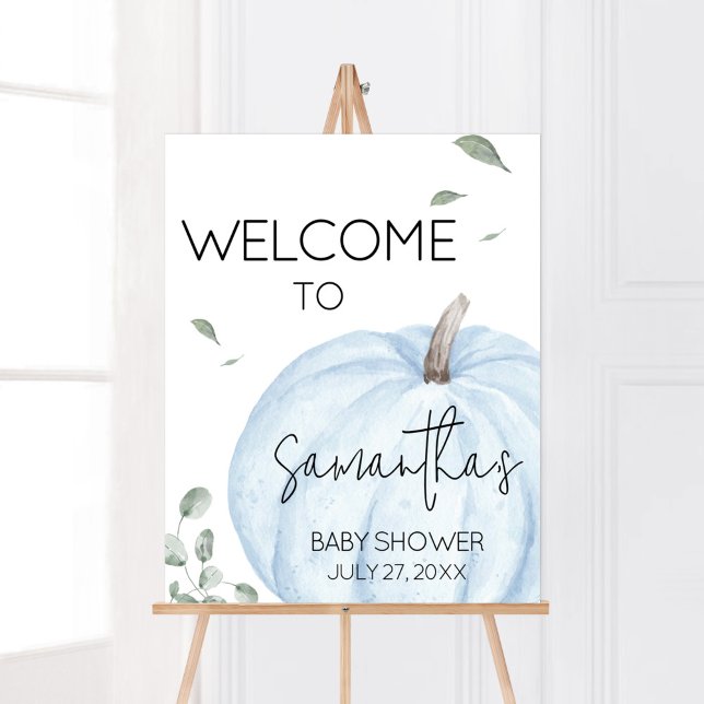 Blue Minimalistisch Pumpkin Baby Dusche Willkommen Poster (Watercolor Pumpkin Baby Shower Welcome Sign)