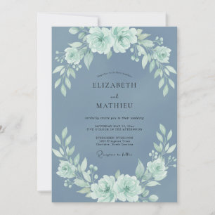 Blue Mint Bloom Hochzeit Einladung