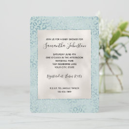 Blue Mint Leopard Print Glitzer Einladung