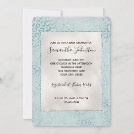 Blue Mint Leopard Print Glitzer Einladung