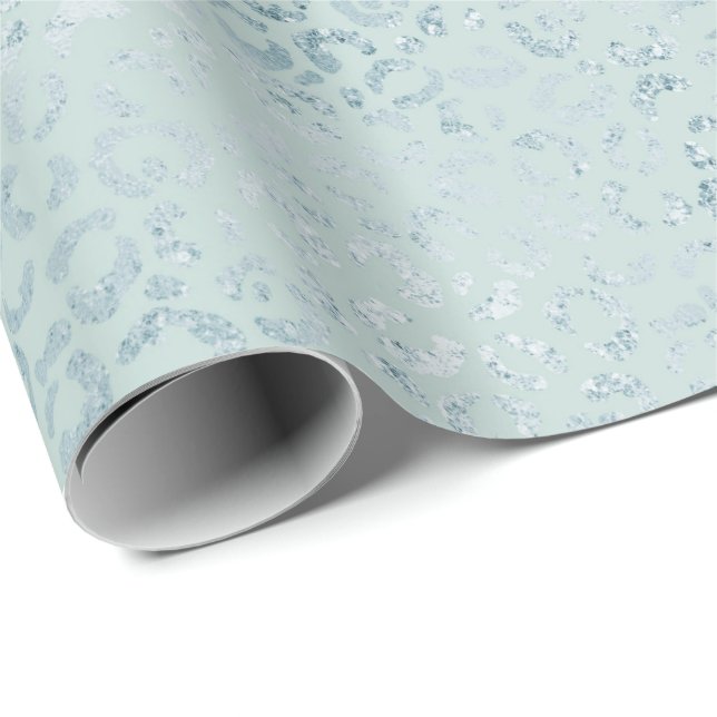 Blue Mint Leopard Print Glitzer Geschenkpapier (Rolleneckpunkt)