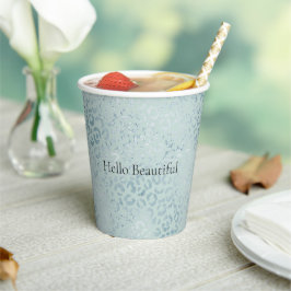 Blue Mint Leopard Print Glitzer Pappbecher