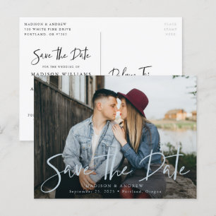 Blue Mist Handschrift Script Foto Save the Date Ankündigungspostkarte