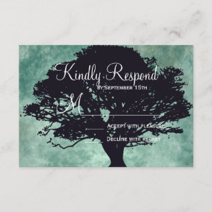 Blue Mist Oak Tree Silhouette Hochzeit RSVP Karten