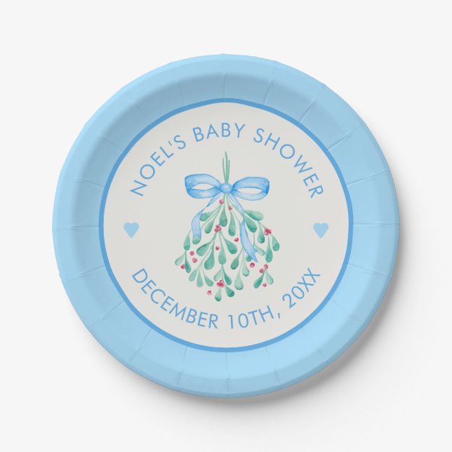 Blue Mistletoe Baby Shower Paper Teller (Vorderseite)
