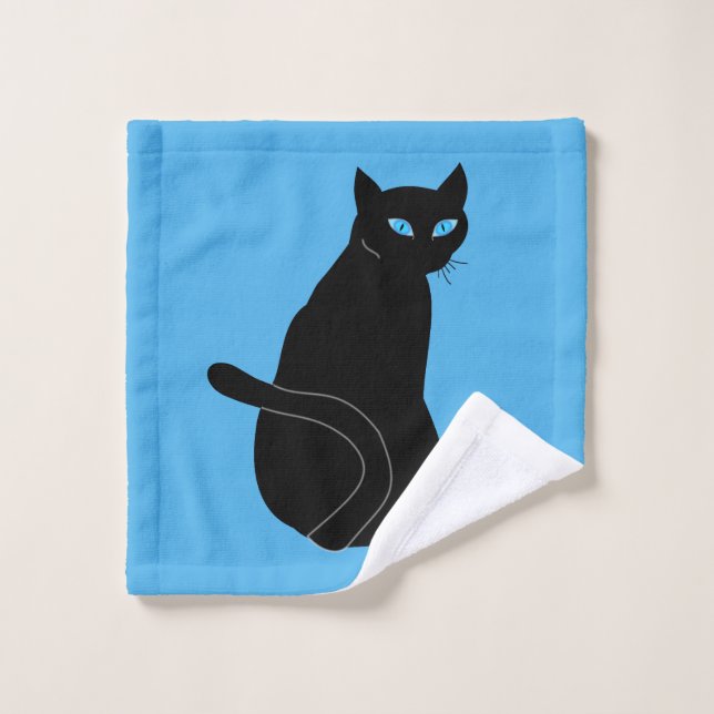Blue Mit Augen Black Cat Badetücher - Ihre Farben Badhandtuch Set (Waschlappen)