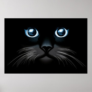 Blue Mit Augen Black Cat Face Poster