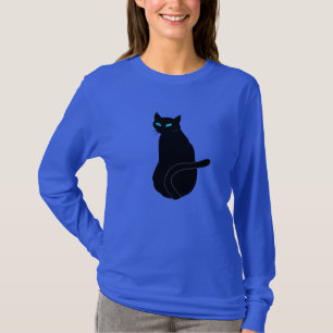 Blue Mit Augen Black Cat Funny T - Shirt