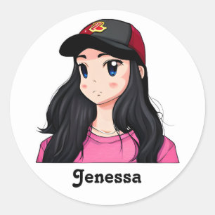 Blue Mit Augen Black Hair Anime Girl Personalisier Runder Aufkleber