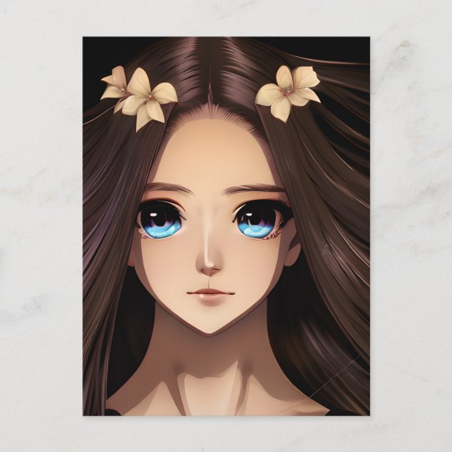Blue Mit Augen Brünett Anime Girl Birthday Postkarte (Vorderseite)