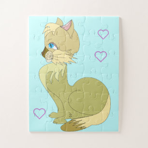 Blue Mit Augen Cat Jigsaw Puzzle