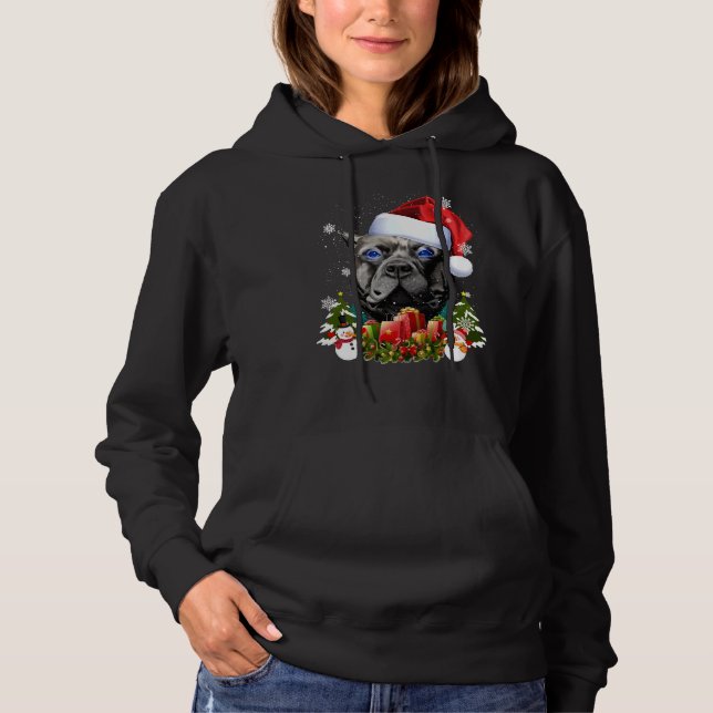 Blue Mit Augen Dog Black Pitbull Weihnachtsfeier W Hoodie (Vorderseite)