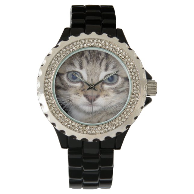 Blue Mit Augen Gray Fluffy Kitten, Armbanduhr (Vorderseite)