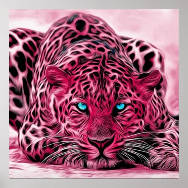 Blue Mit Augen Pink Tiger Wildcat Illustration Poster (Vorne)