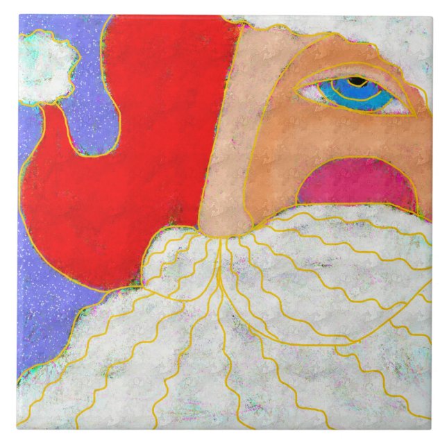 Blue Mit Augen Santa Abstrakte Art Fliese (Vorderseite)