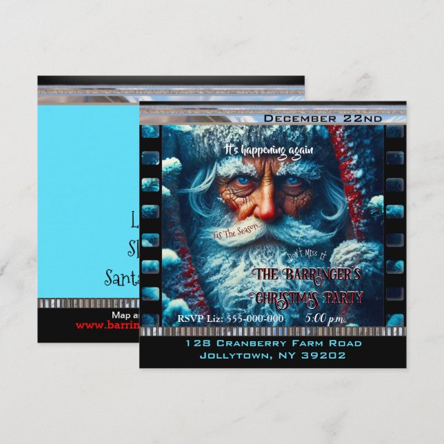 Blue Mit Augen Santa Snowy Schönes Weihnachtsfest  Einladung (Vorne/Hinten)