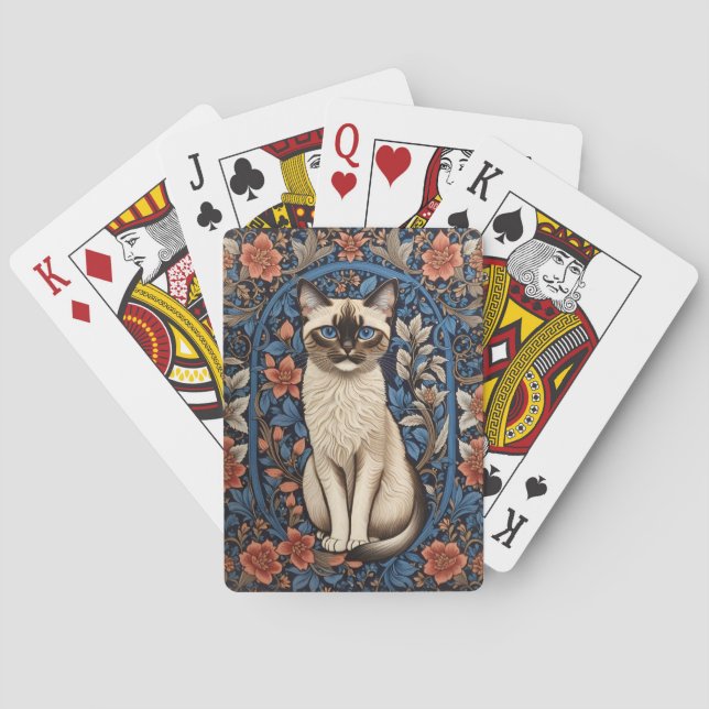 Blue Mit Augen Siamese Cat William Morris Inspirie Spielkarten (Rückseite)