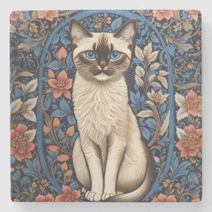 Blue Mit Augen Siamese Cat William Morris Inspirie Steinuntersetzer