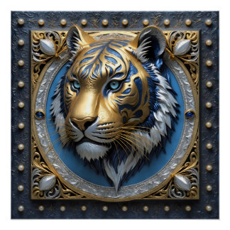 Blue Mit Augen Tiger Poster